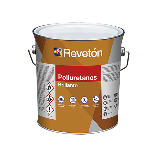 n cubo de plástico blanco de 15 litros de Reveton Ábsyde Revestimiento Siloxánico. La etiqueta es principalmente naranja y blanca con el logo de Reveton en la parte superior. El texto en la etiqueta indica que es un revestimiento siloxánico ("Revestimiento Siloxánico") e incluye varias certificaciones y características.