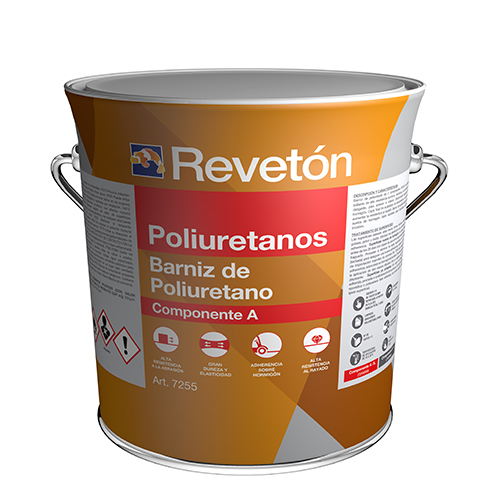 n cubo de plástico blanco de 15 litros de Reveton Ábsyde Revestimiento Siloxánico. La etiqueta es principalmente naranja y blanca con el logo de Reveton en la parte superior. El texto en la etiqueta indica que es un revestimiento siloxánico ("Revestimiento Siloxánico") e incluye varias certificaciones y características.
