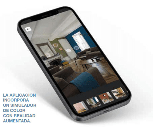 smartphone con aplicación de realidad aumentada para pintar paredes interiores en diferentes tonos